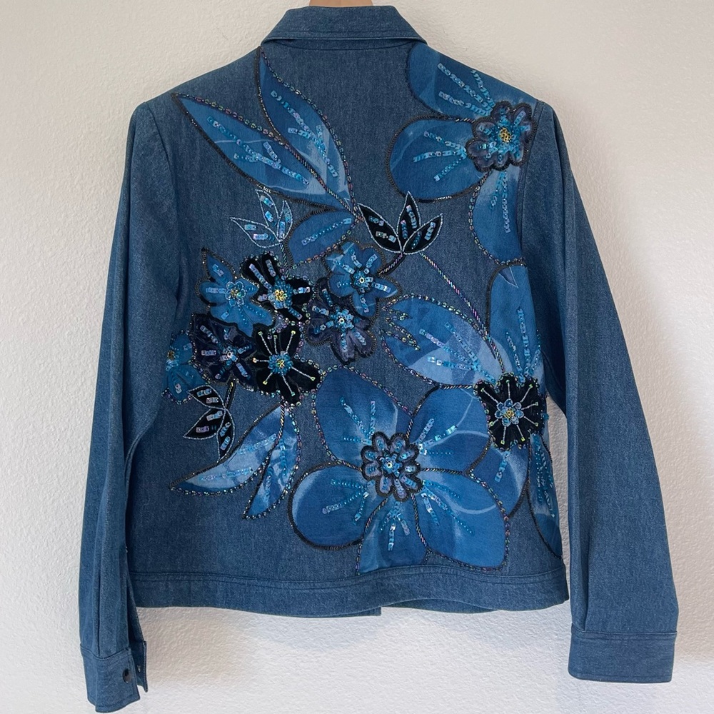 Vintage Anage Jean Jacket with Floral and Beaded Embellishments - Picture 13 of 13